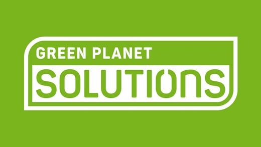 Green Planet Solutions Logo auf grünem Hintergrund