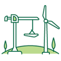 Grafik eines Krans zur Montage eines Flügels an einer Windkraftanlage.