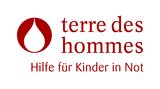 Rostrot-weißes Logo von Terre de Hommes. Hilfe für Kinder in Not.